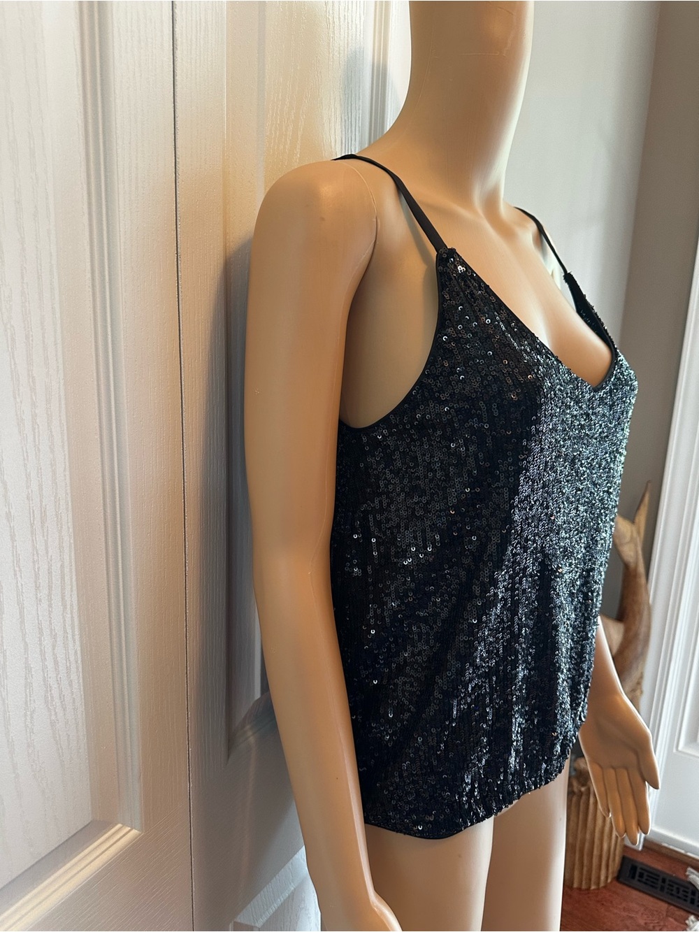 Express Black Sequin Spaghetti Strap Camisole - Picture 2 of 5